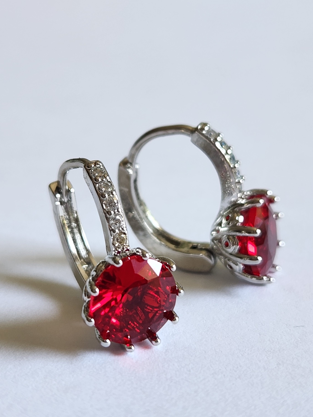 New 925 Silver Filled Round Cut Ruby Diamond Hoop Earrings for Women